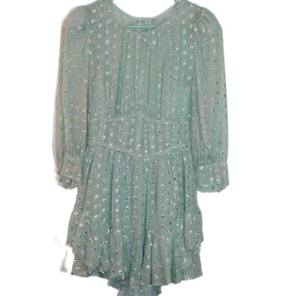 For Love & Lemons Mindy Mini Dress Mint Color With Sliver Hearts Size S … - Picture 2 of 13